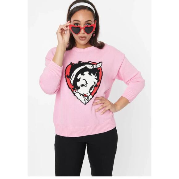 Betty Boop Unique Vintage Pink Betty Boop Love Sweater Size: 2X-3X - Picture 6 of 11